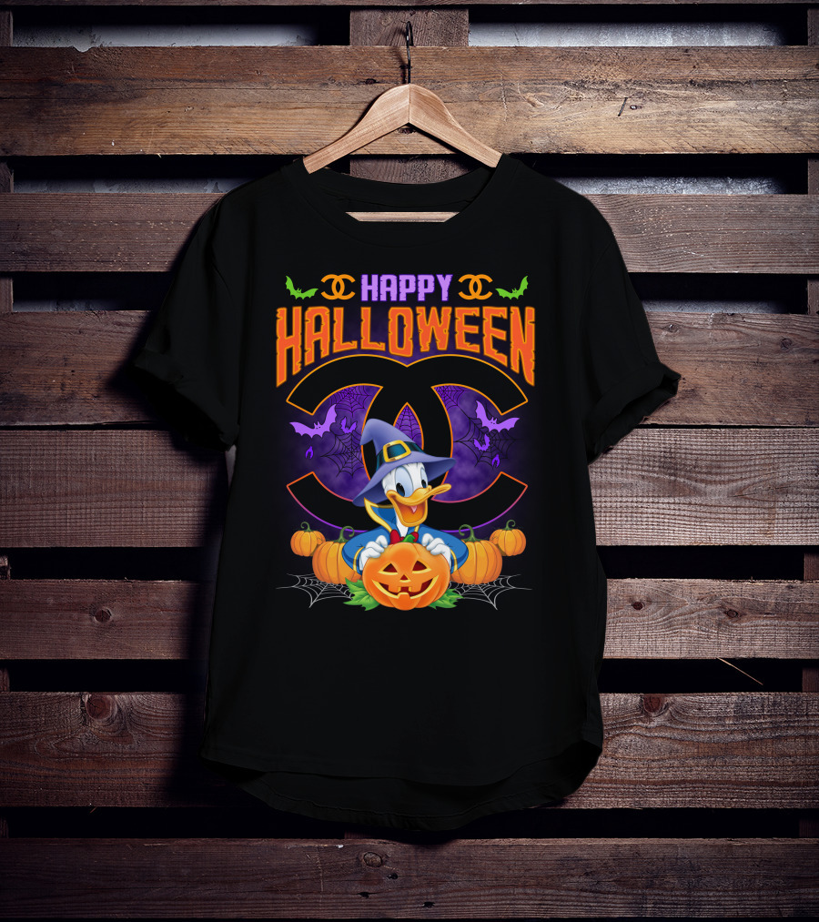 Happy Halloween Donald Duck Witch Pumpkin Bat Spiderwebs T-Shirt