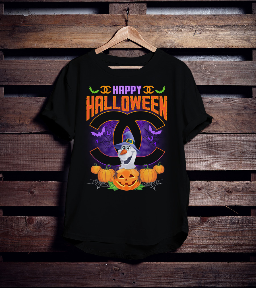 Happy Halloween Olaf Pumpkins Bats Spiders Black T-Shirt