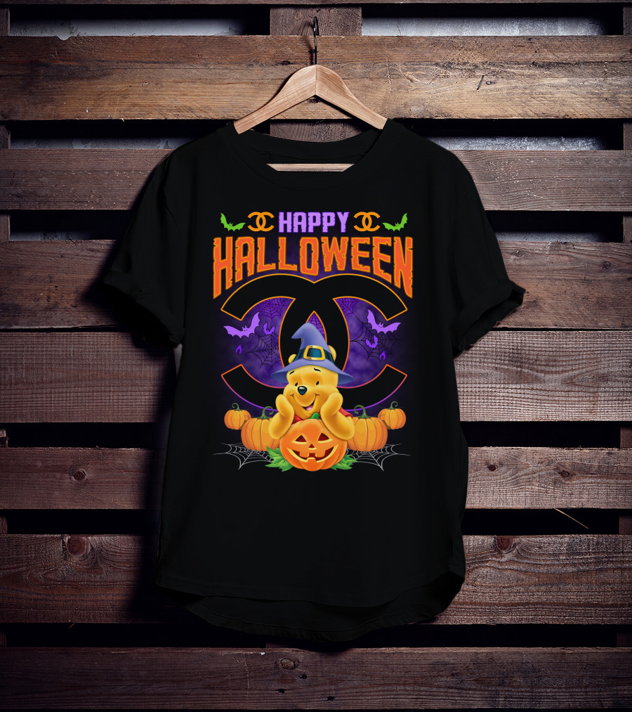 Happy Halloween Pooh Pumpkins Bat Spells T-Shirt