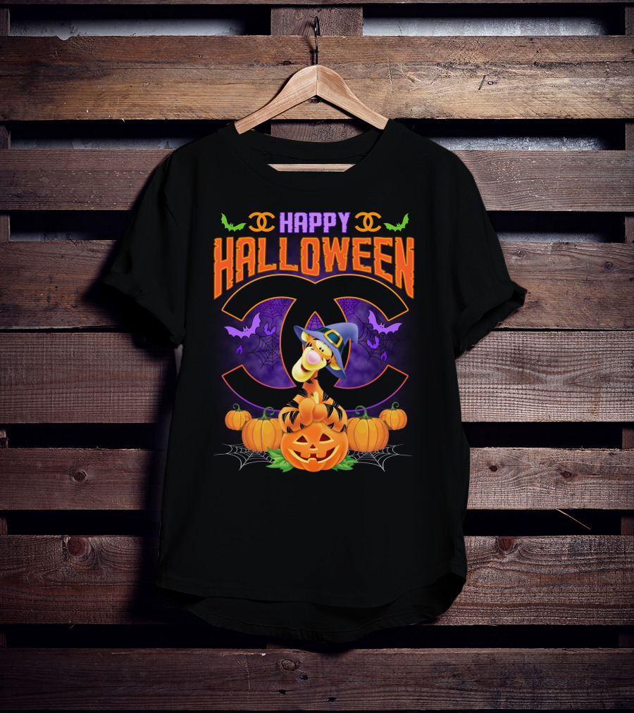 Happy Halloween Tigger Pumpkin Bats Spiders T-Shirt