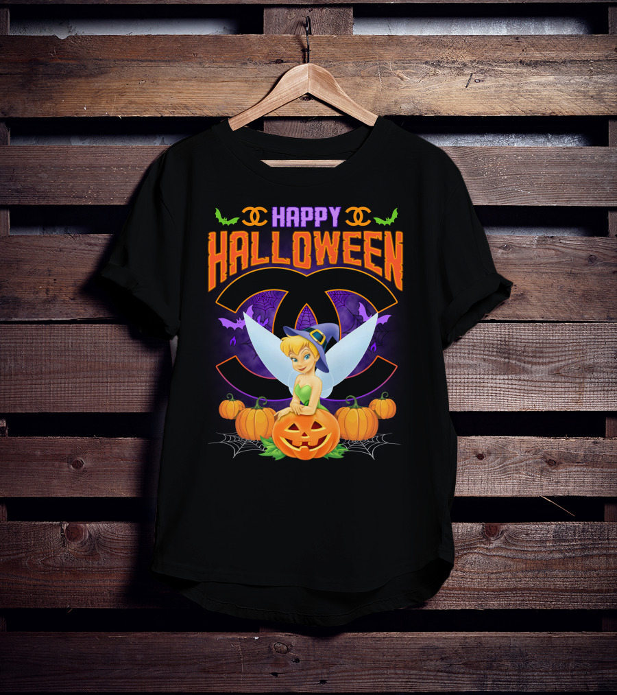 Happy Halloween Tinker Bell Pumpkins Bat Wings T-Shirt