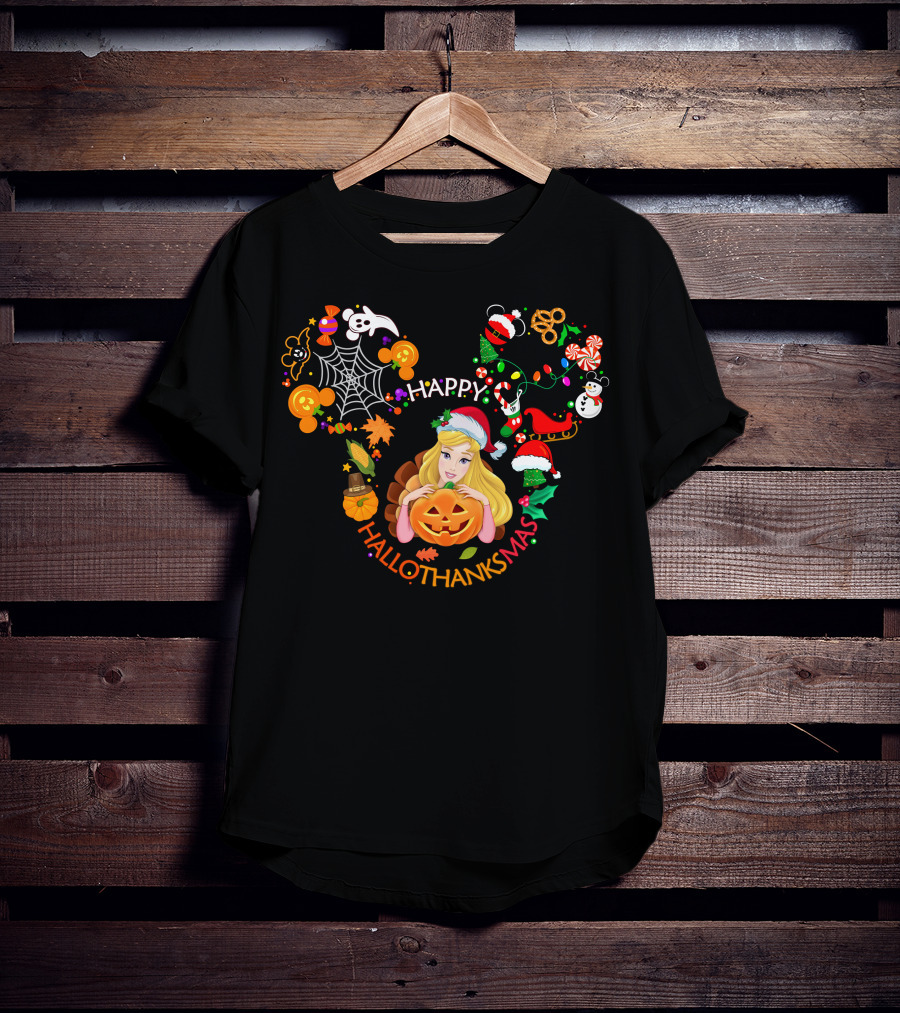 Happy Hallothanksmas Aurora Disney Holiday Crossover T-Shirt