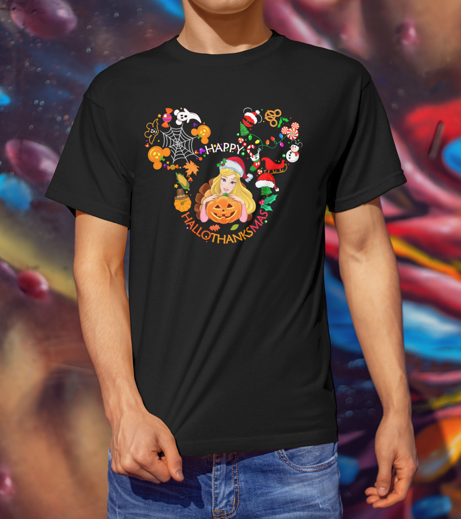 Happy Hallothanksmas Aurora Disney Holiday Crossover T-Shirt