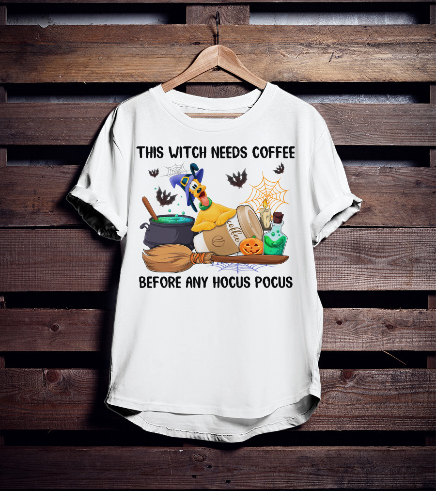 This Witch Needs Coffee Before Any Hocus Pocus Pluto Halloween T-Shirt