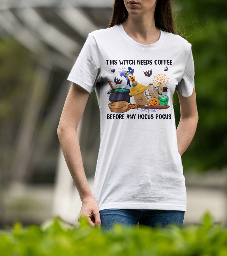 This Witch Needs Coffee Before Any Hocus Pocus Pluto Halloween T-Shirt