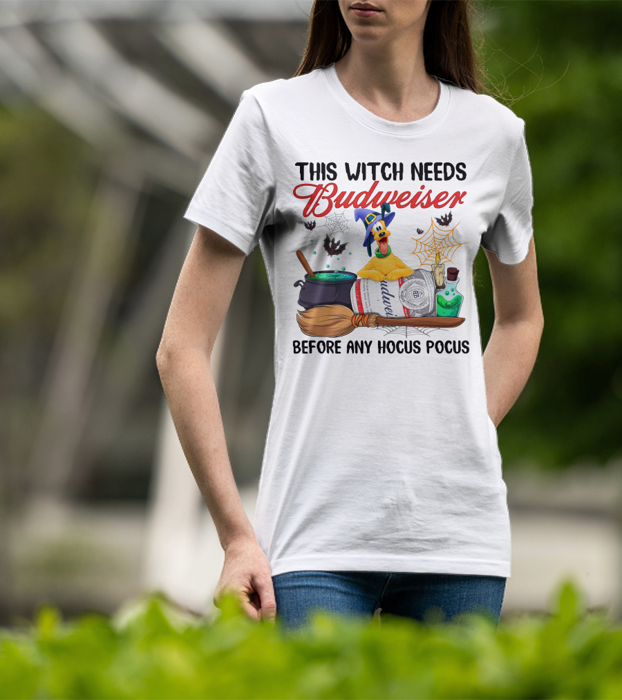 This Witch Needs Budweiser Before Any Hocus Pocus Pluto Halloween T-Shirt