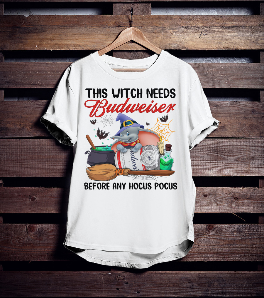 This Witch Needs Budweiser Before Any Hocus Pocus Dumbo Halloween T-Shirt