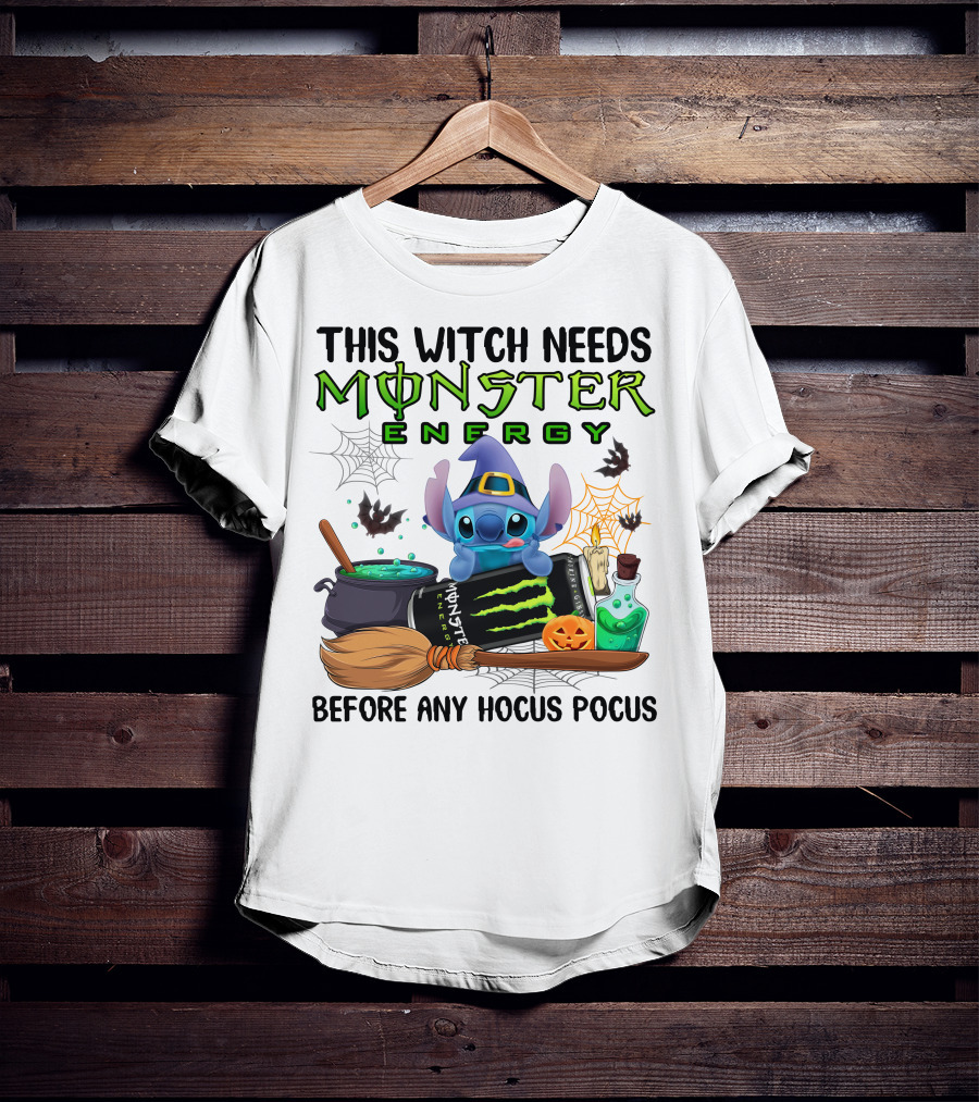 This Witch Needs Monster Energy Before Any Hocus Pocus Stitch Halloween T-Shirt