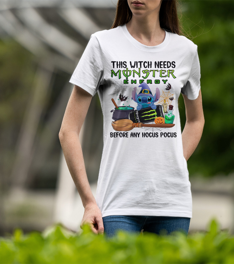 This Witch Needs Monster Energy Before Any Hocus Pocus Stitch Halloween T-Shirt