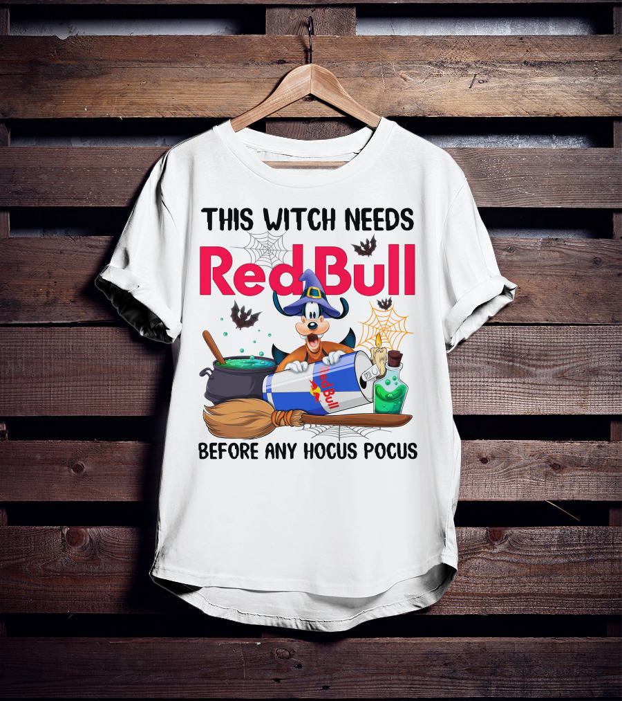 This Witch Needs Red Bull Before Any Hocus Pocus Goofy Halloween Theme T-Shirt