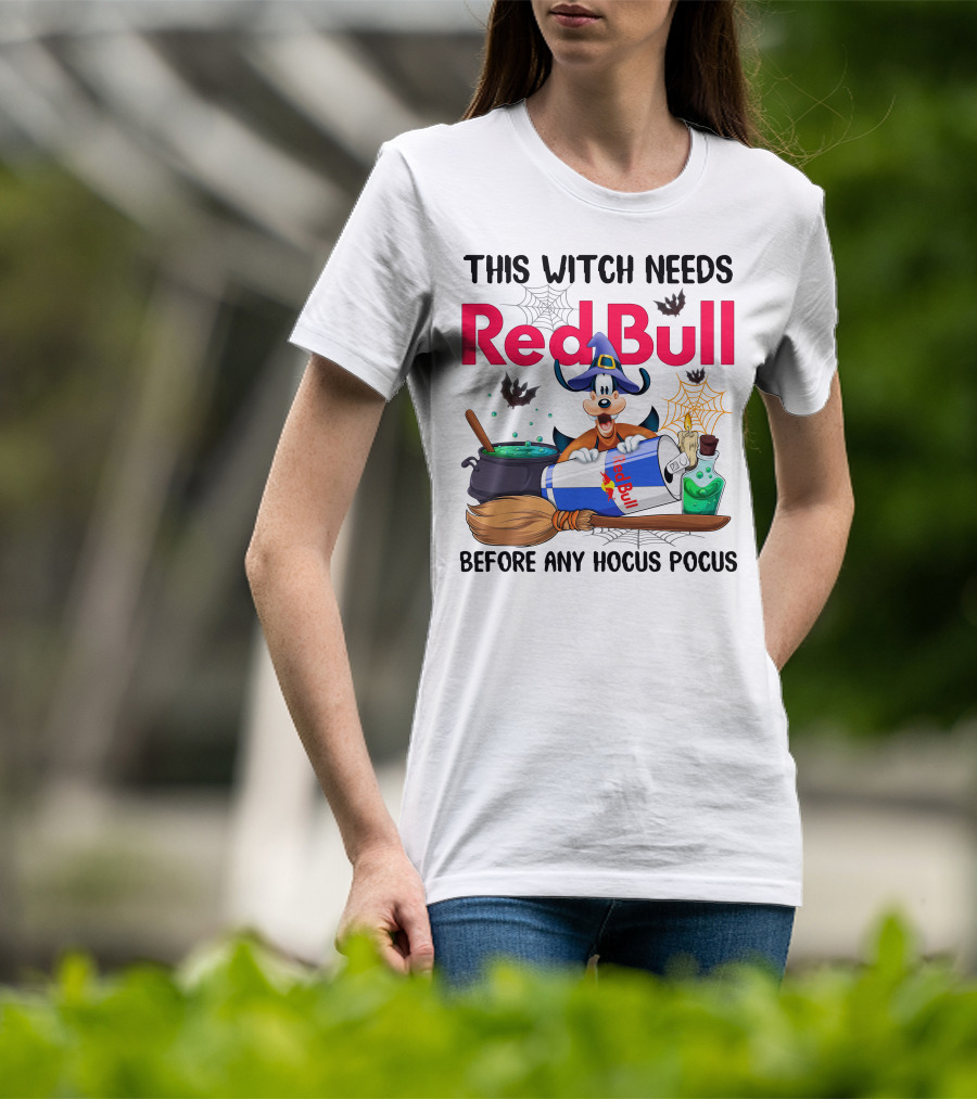 This Witch Needs Red Bull Before Any Hocus Pocus Goofy Halloween Theme T-Shirt