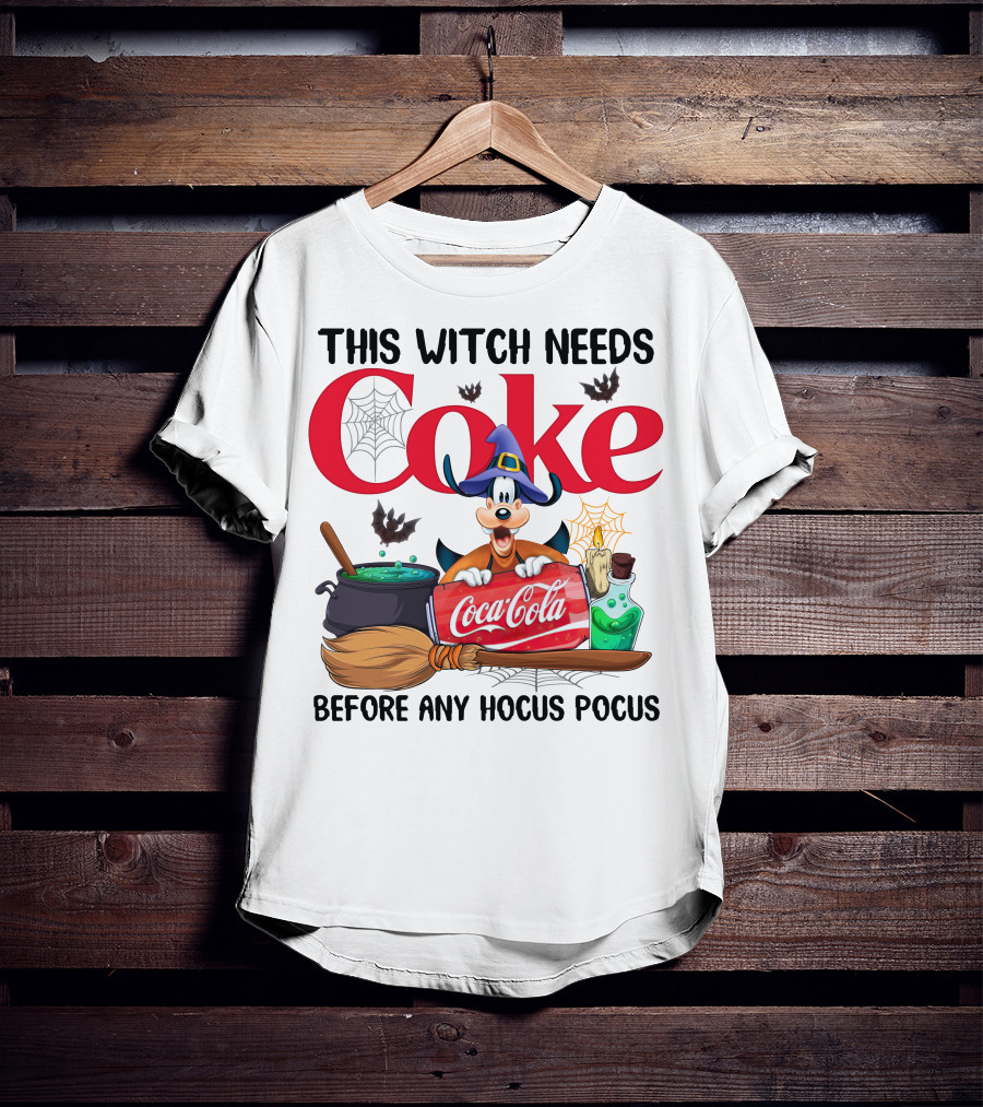 This Witch Needs Coke Before Any Hocus Pocus Coca-Cola Goofy Halloween T-Shirt