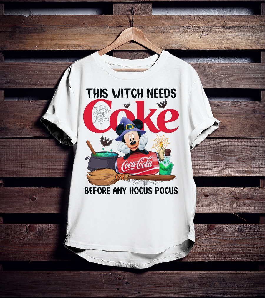 This Witch Needs Coke Before Any Hocus Pocus Mickey Halloween Coca-Cola T-Shirt