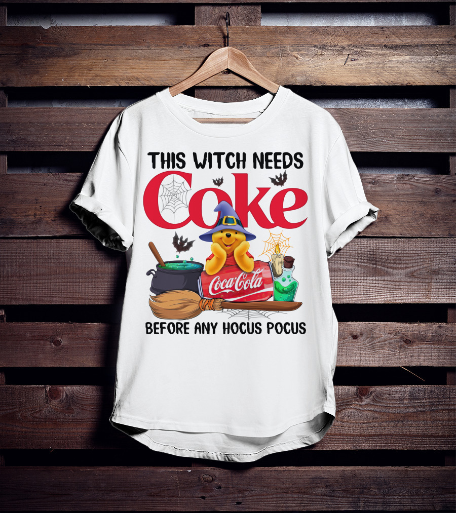 This Witch Needs Coke Coca-Cola Hocus Pocus Pooh Wizard Hat Broom Cauldron Potion T-Shirt