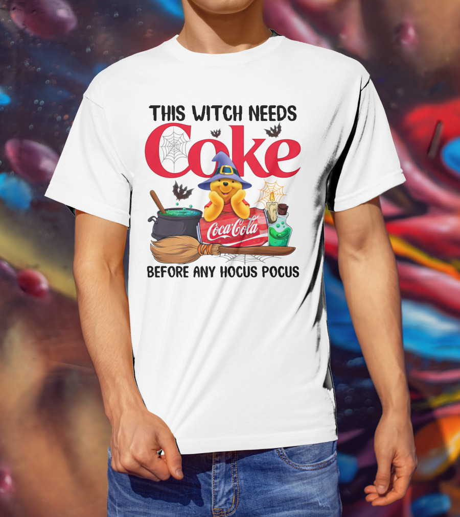 This Witch Needs Coke Coca-Cola Hocus Pocus Pooh Wizard Hat Broom Cauldron Potion T-Shirt