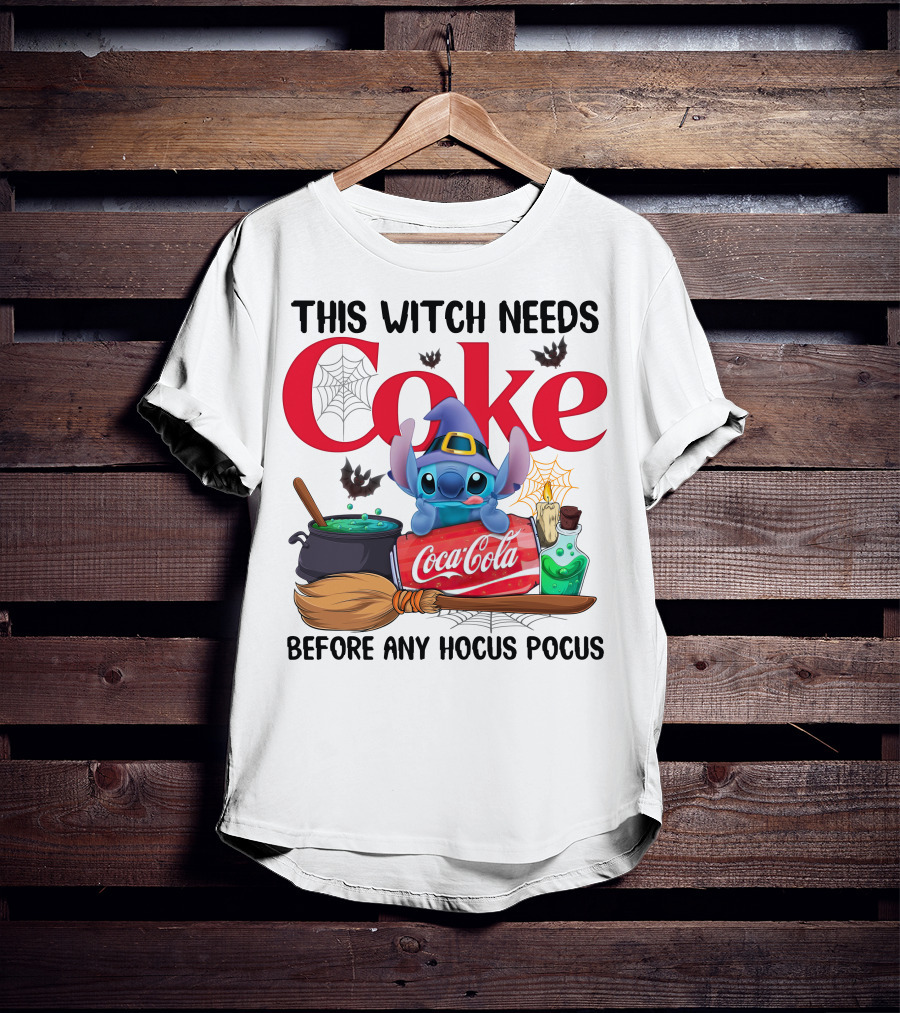 This Witch Needs Coke Before Any Hocus Pocus Coca-Cola Stitch Halloween T-Shirt