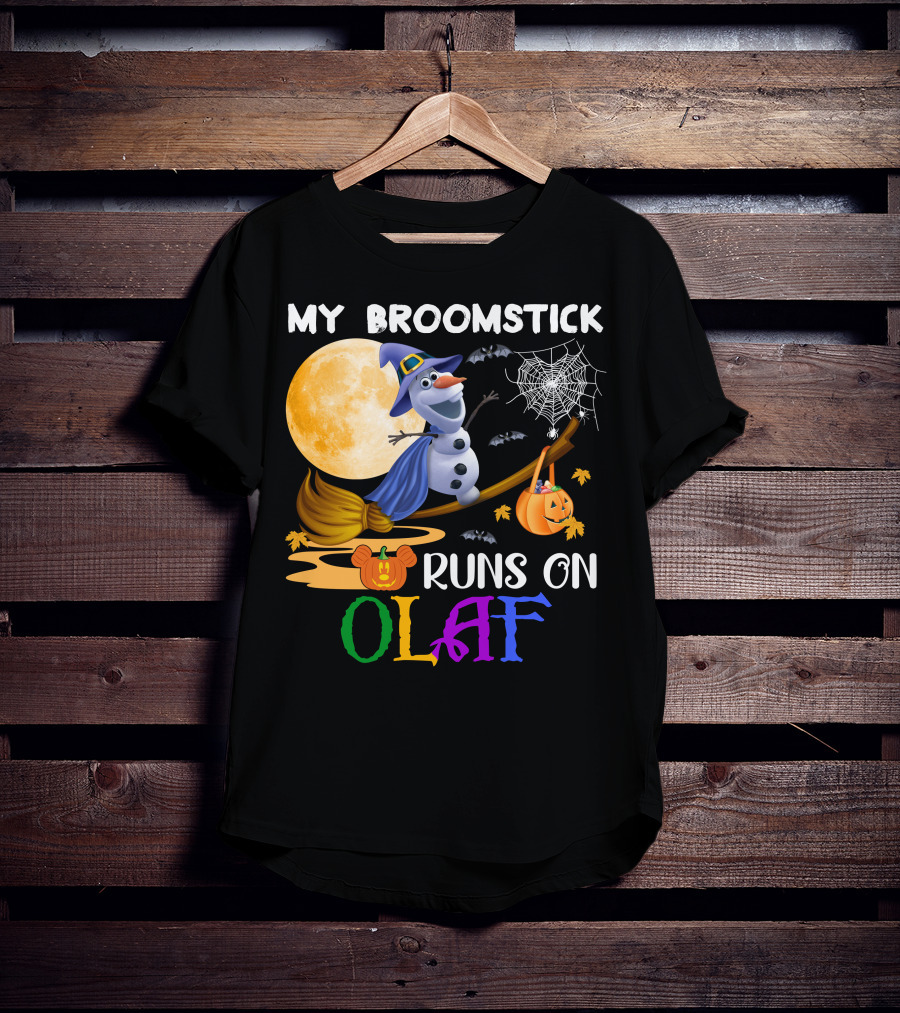 My Broomstick Runs On Olaf Halloween Moon Pumpkin Bats Web T-Shirt