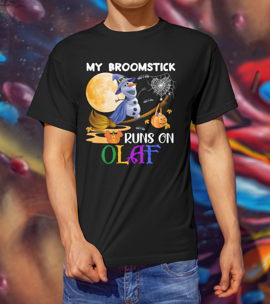 My Broomstick Runs On Olaf Halloween Moon Pumpkin Bats Web T-Shirt