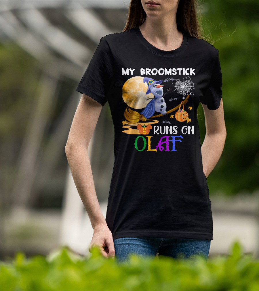 My Broomstick Runs On Olaf Halloween Moon Pumpkin Bats Web T-Shirt