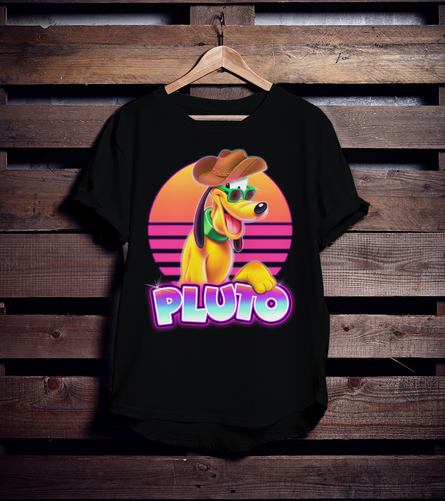 Pluto Sunglasses Cowboy Hat Retro Sunset Vibes T-Shirt