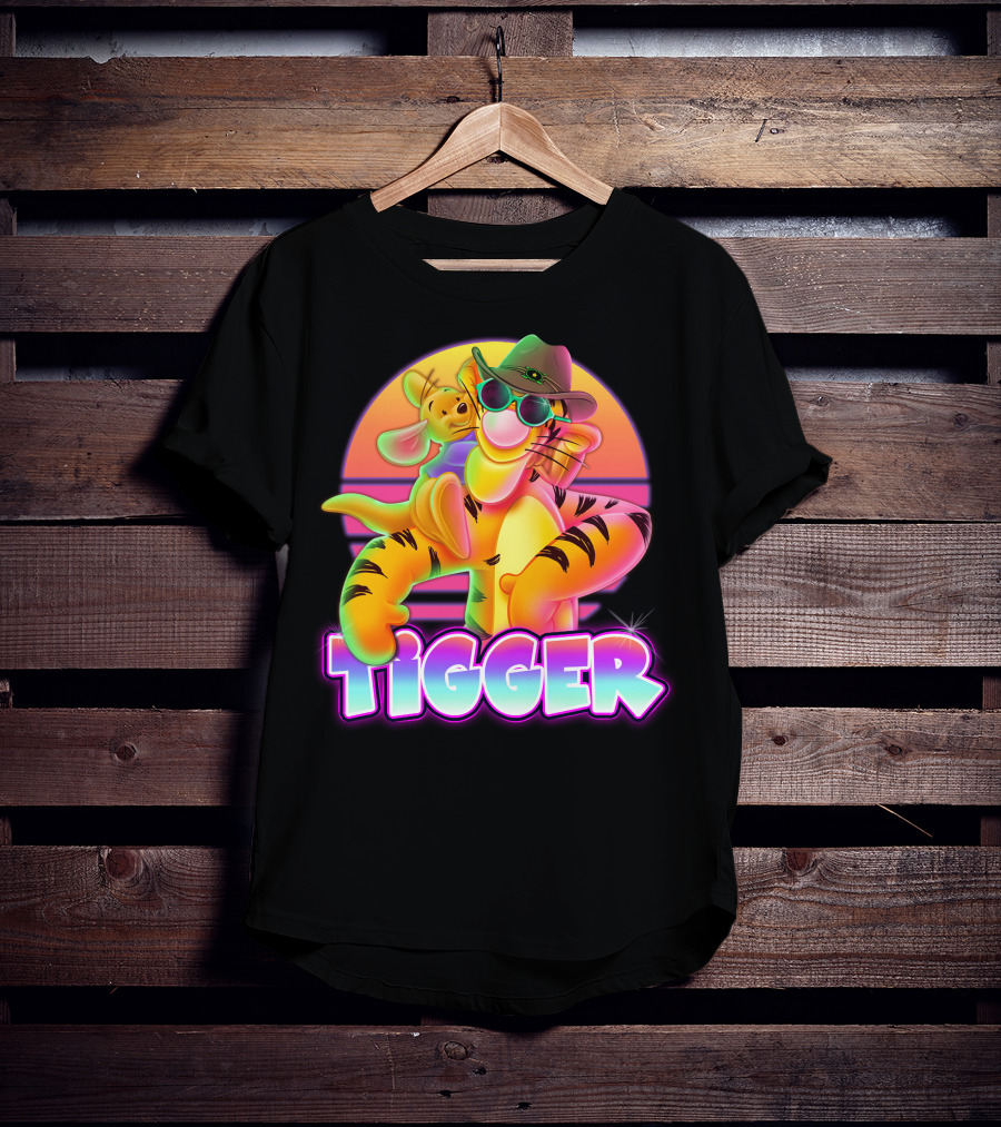Tigger Retro Sunset Style With Piglet And Cool Hat T-Shirt