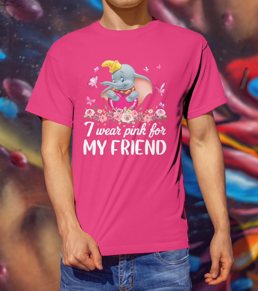 Dumbo I Wear Pink For My Friend Butterflies And Flowers T-Shirt