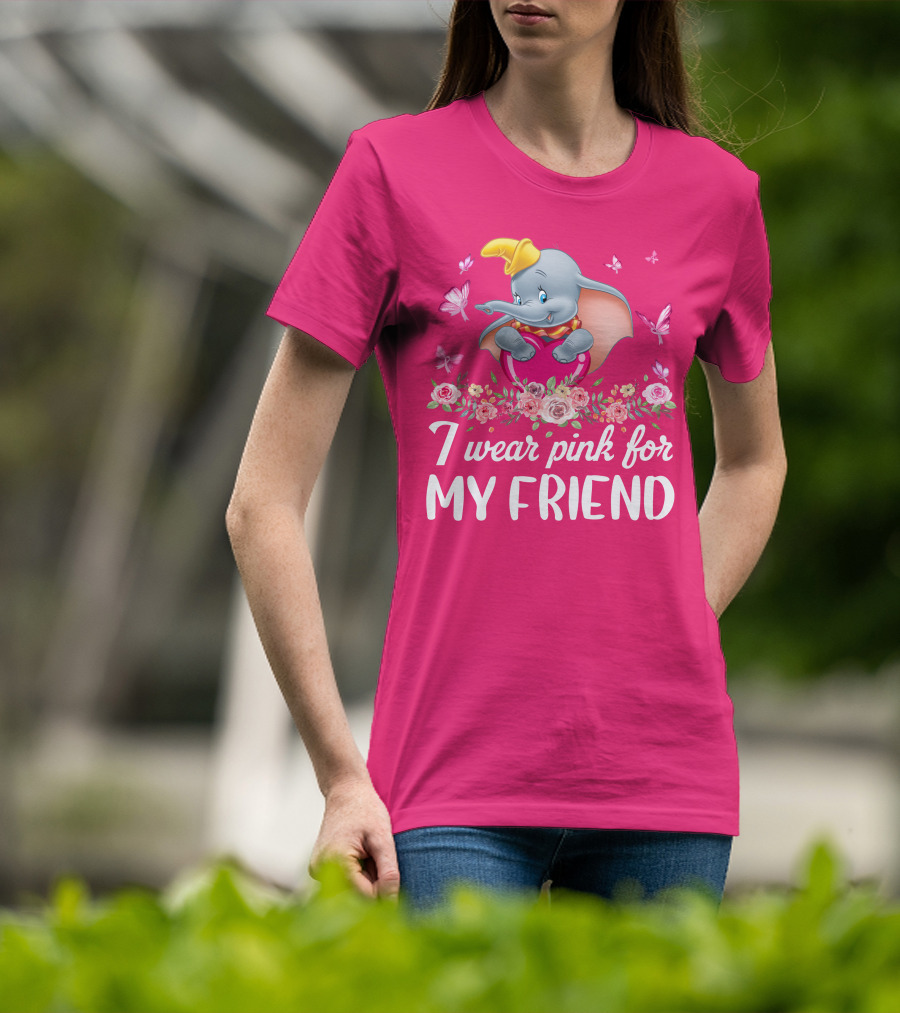 Dumbo I Wear Pink For My Friend Butterflies And Flowers T-Shirt