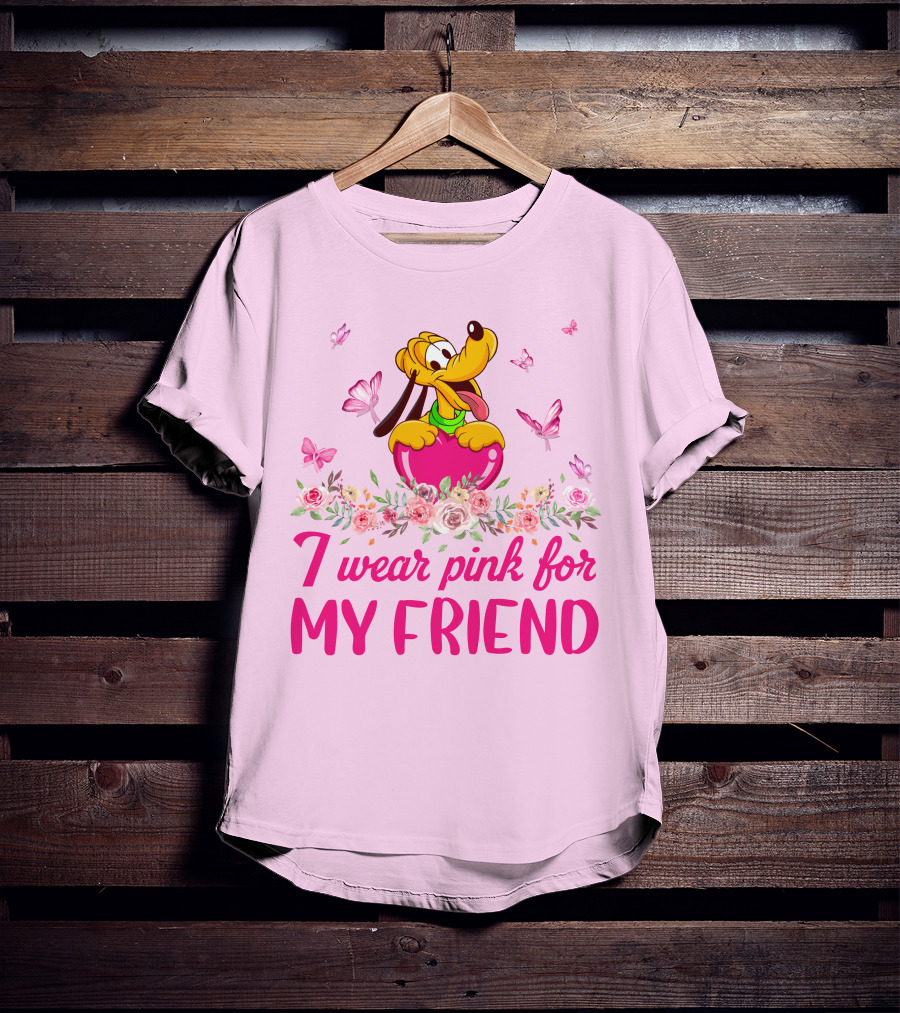 I Wear Pink For My Friend Pluto Butterfly Flowers T-Shirt