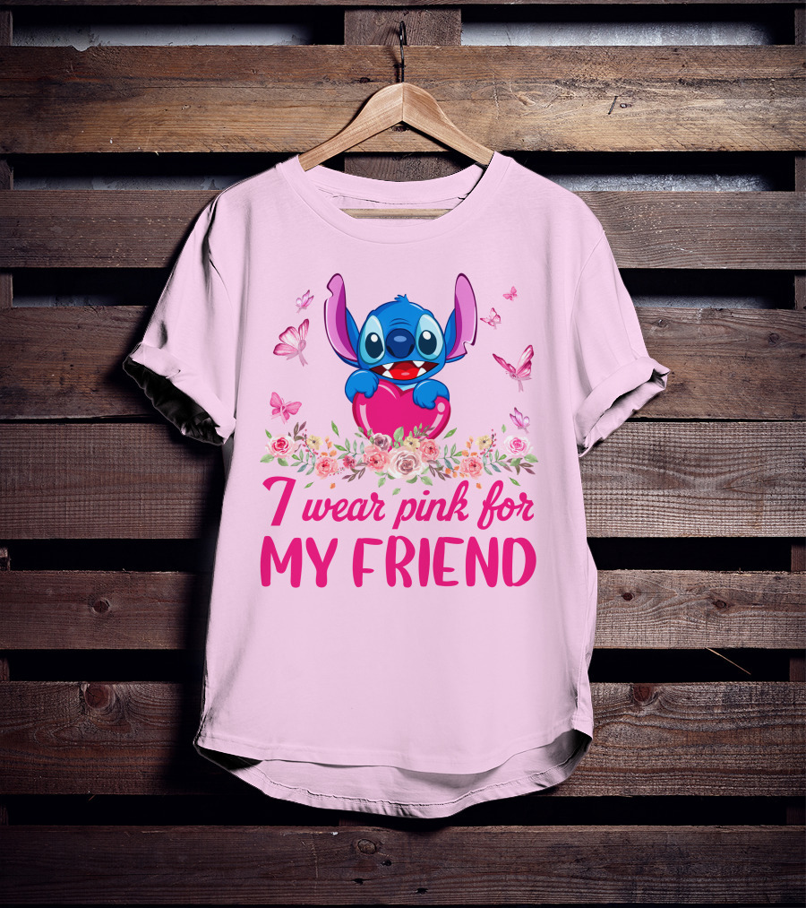 Stitch I Wear Pink For My Friend T-Shirt