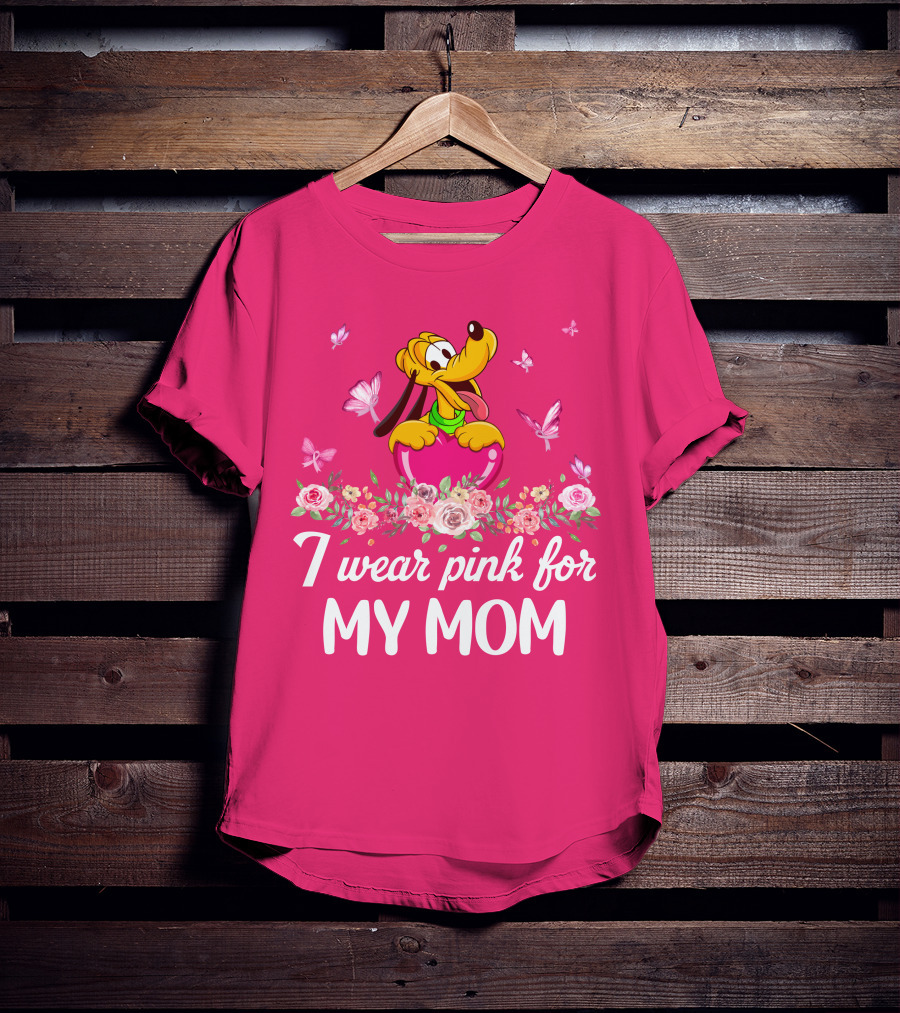 I Wear Pink For My Mom Pluto Butterflies Roses T-Shirt