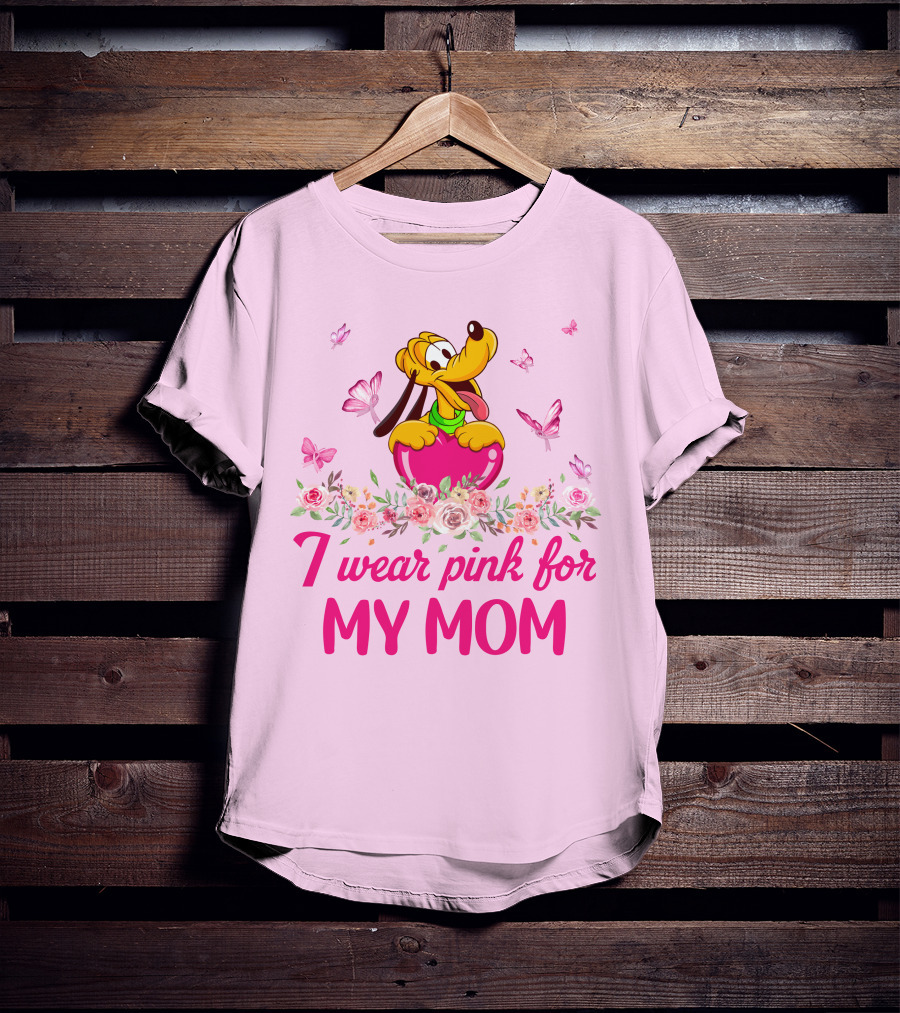 I Wear Pink For My Mom Pluto Floral Butterflies T-Shirt