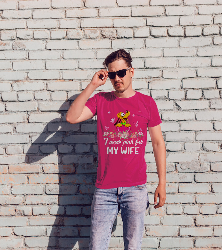 I Wear Pink For My Wife Pluto Butterfly And Floral T-Shirt