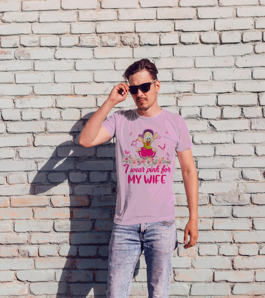 Dopey I Wear Pink For My Wife Butterfly Floral Heart T-Shirt