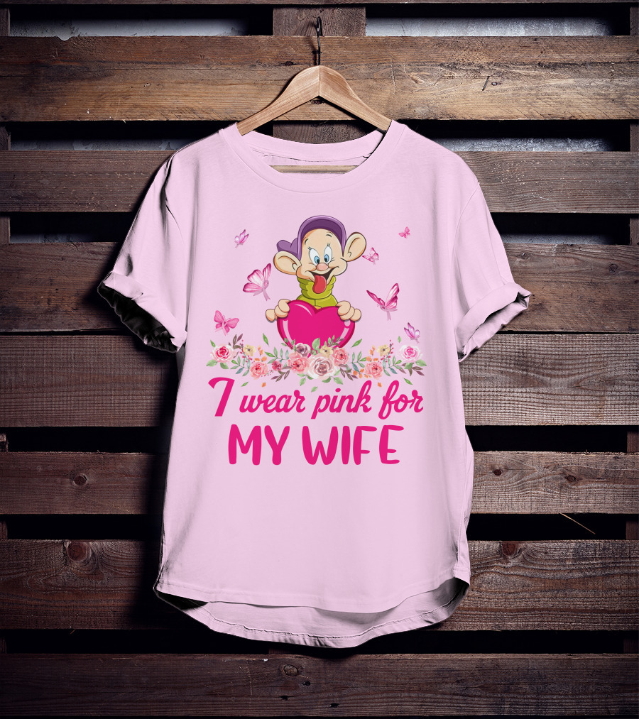 Dopey I Wear Pink For My Wife Butterfly Floral Heart T-Shirt