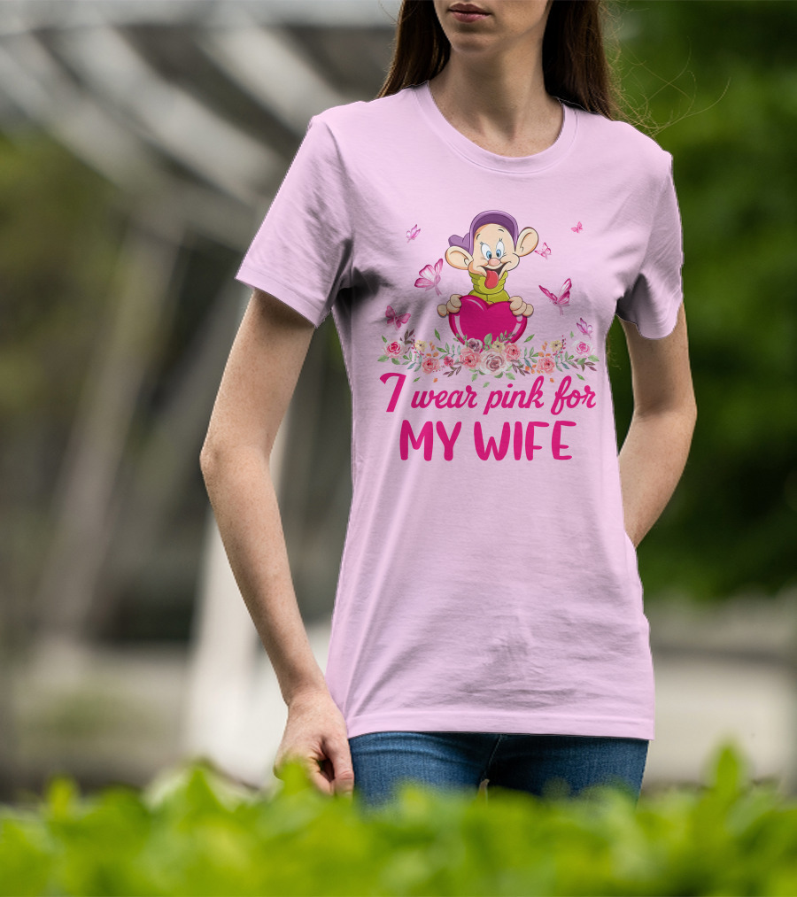 Dopey I Wear Pink For My Wife Butterfly Floral Heart T-Shirt