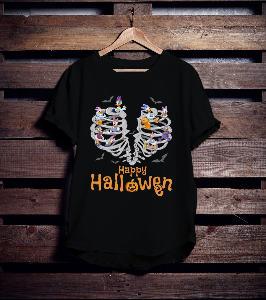 Happy Halloween Daisy Duck Skeleton Ribcage Bats T-Shirt