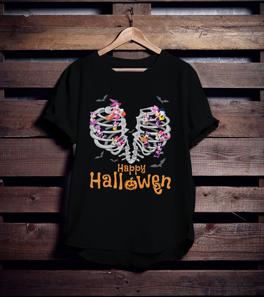Happy Halloween Minnie Mouse Skeleton Ribcage T-Shirt