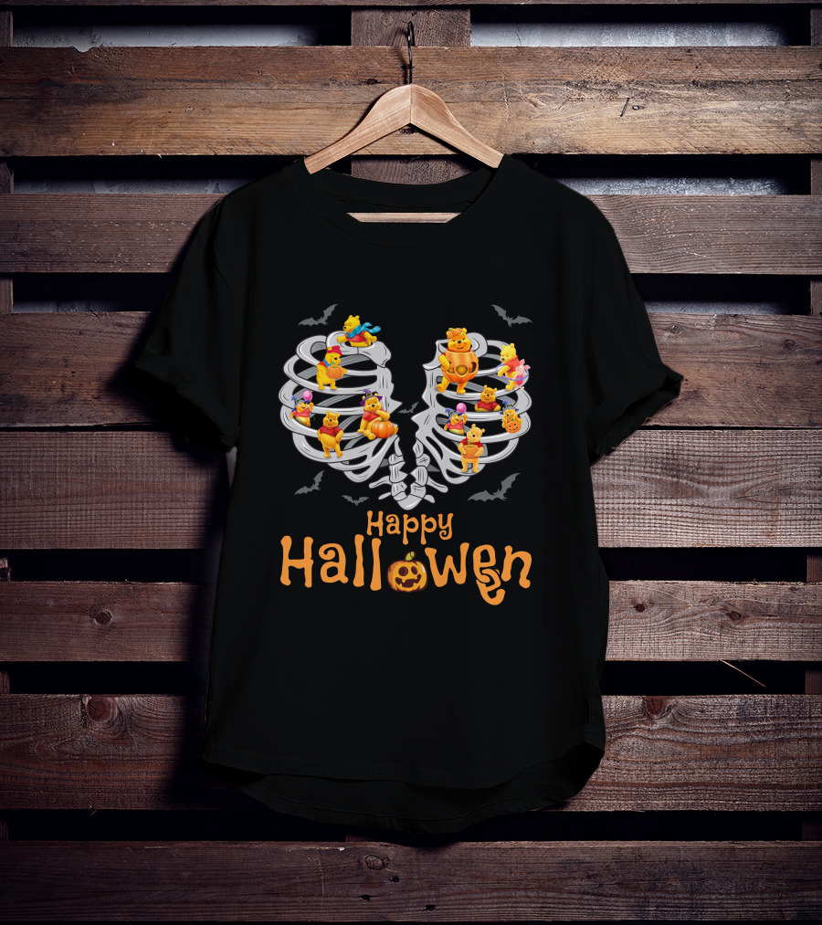 Halloween Pooh Skeleton Rib Cage Festive Characters T-Shirt
