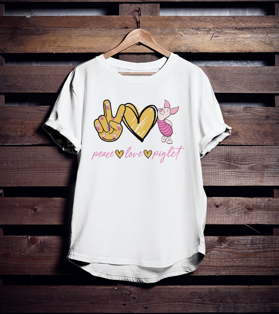 Peace Love Piglet Peace Sign Heart Piglet Character T-Shirt