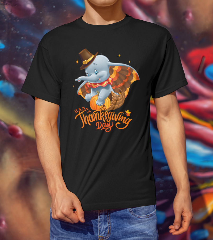 Happy Thanksgiving Day Dumbo Pumpkin Cornucopia T-Shirt
