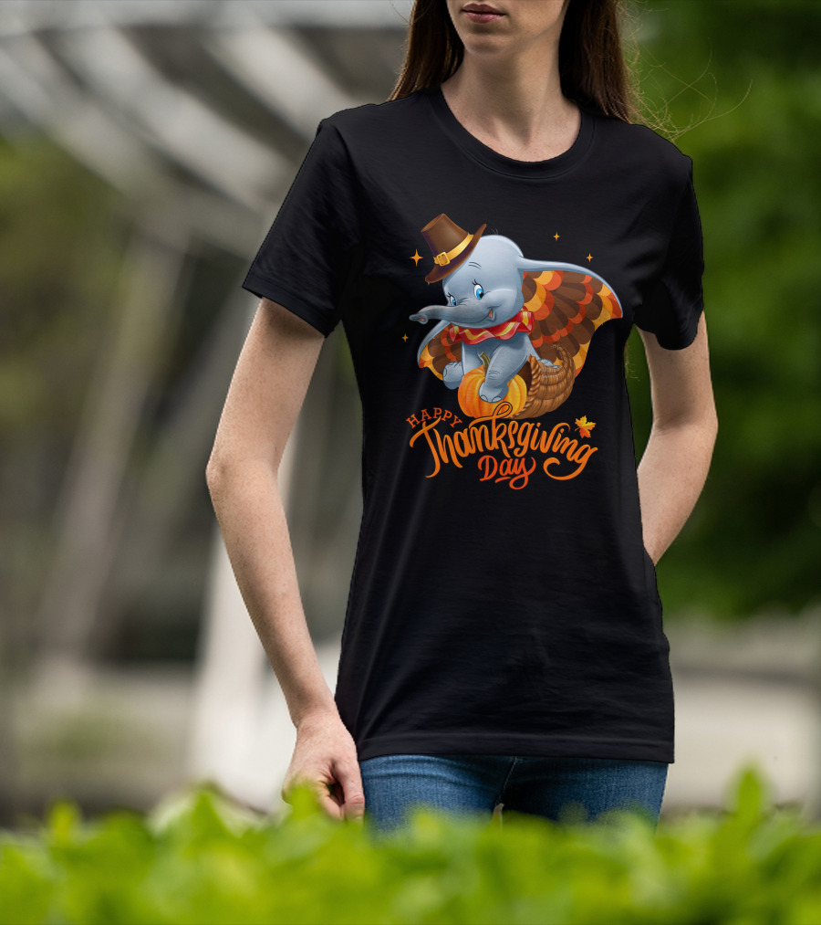 Happy Thanksgiving Day Dumbo Pumpkin Cornucopia T-Shirt