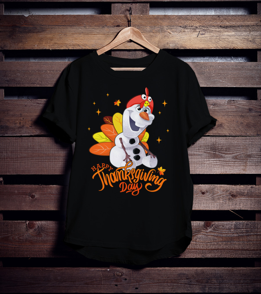 Happy Thanksgiving Day Olaf Snowman With Turkey Leaves And Stars T-Shirt