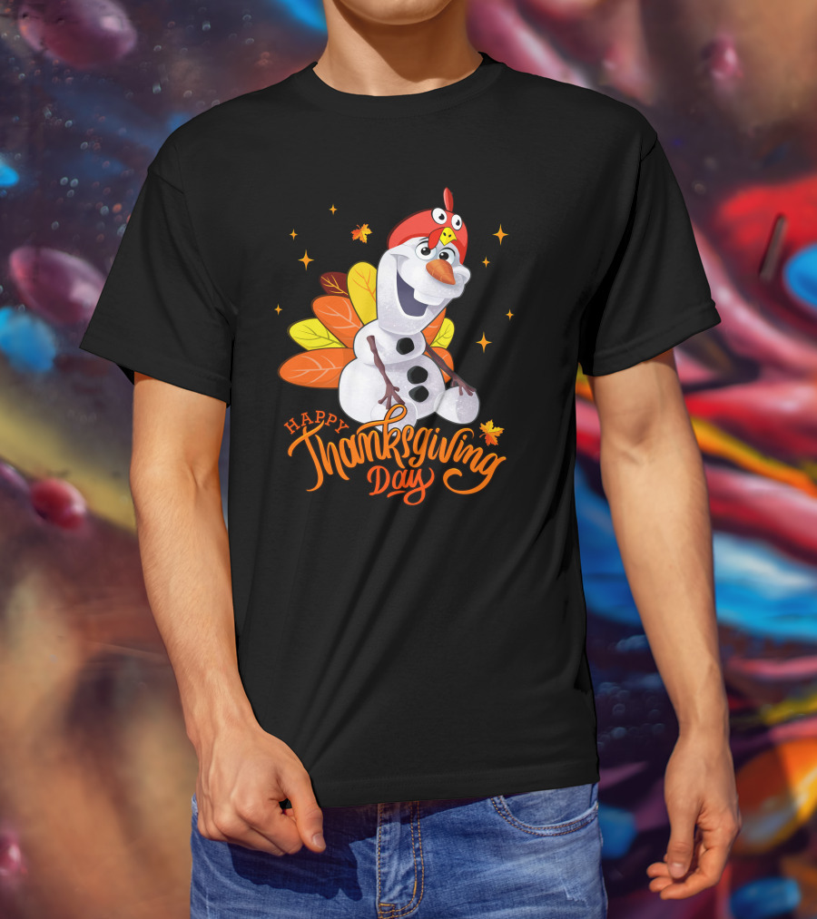 Happy Thanksgiving Day Olaf Snowman With Turkey Leaves And Stars T-Shirt