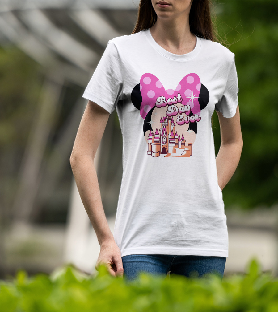 Minnie Best Day Ever Castle Pink Bow T-Shirt