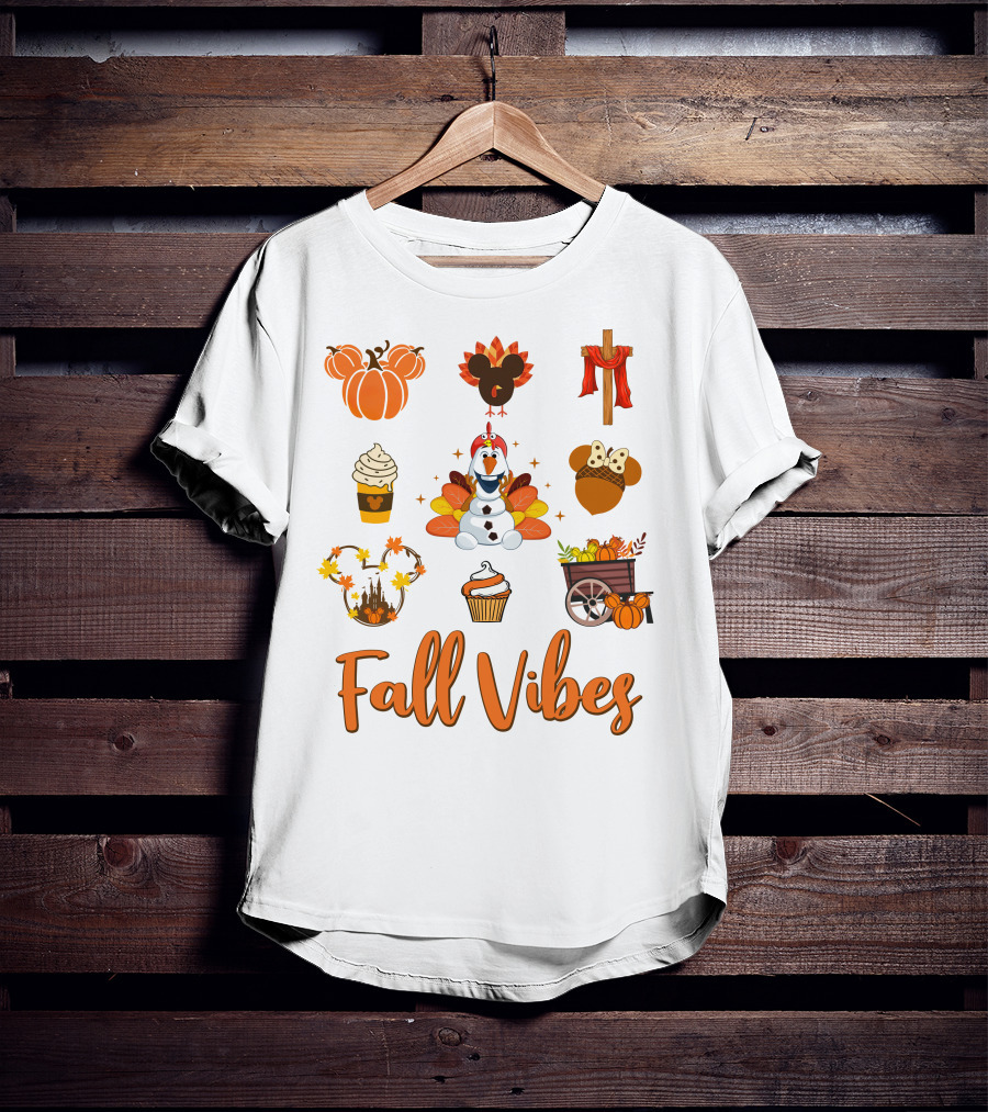 Fall Vibes Olaf Pumpkin Mickey Ears Turkey Cupcake T-Shirt