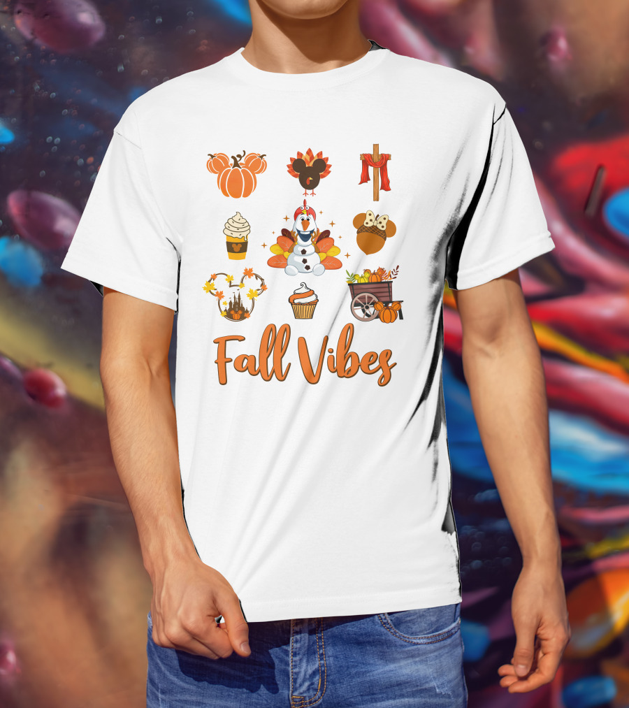 Fall Vibes Olaf Pumpkin Mickey Ears Turkey Cupcake T-Shirt
