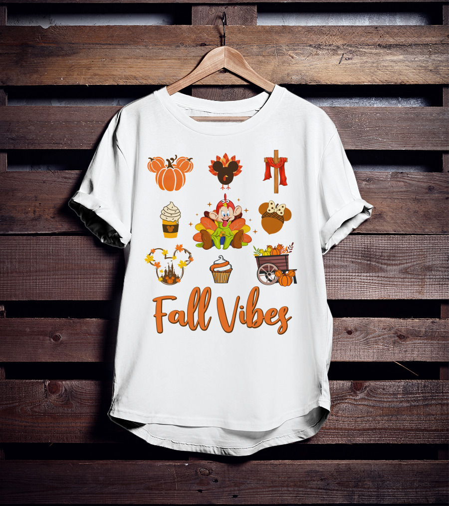 Fall Vibes Dopey Pumpkin Autumn Harvest Cupcake Thanksgiving Coffee Mickey Ears T-Shirt