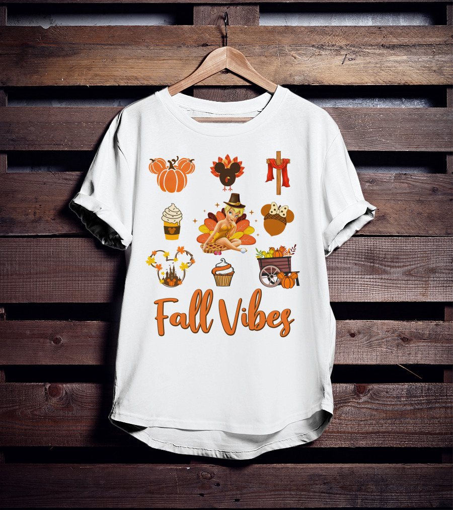 Tinkerbell Fall Vibes Pumpkin Turkey Cupcake Thanksgiving T-Shirt
