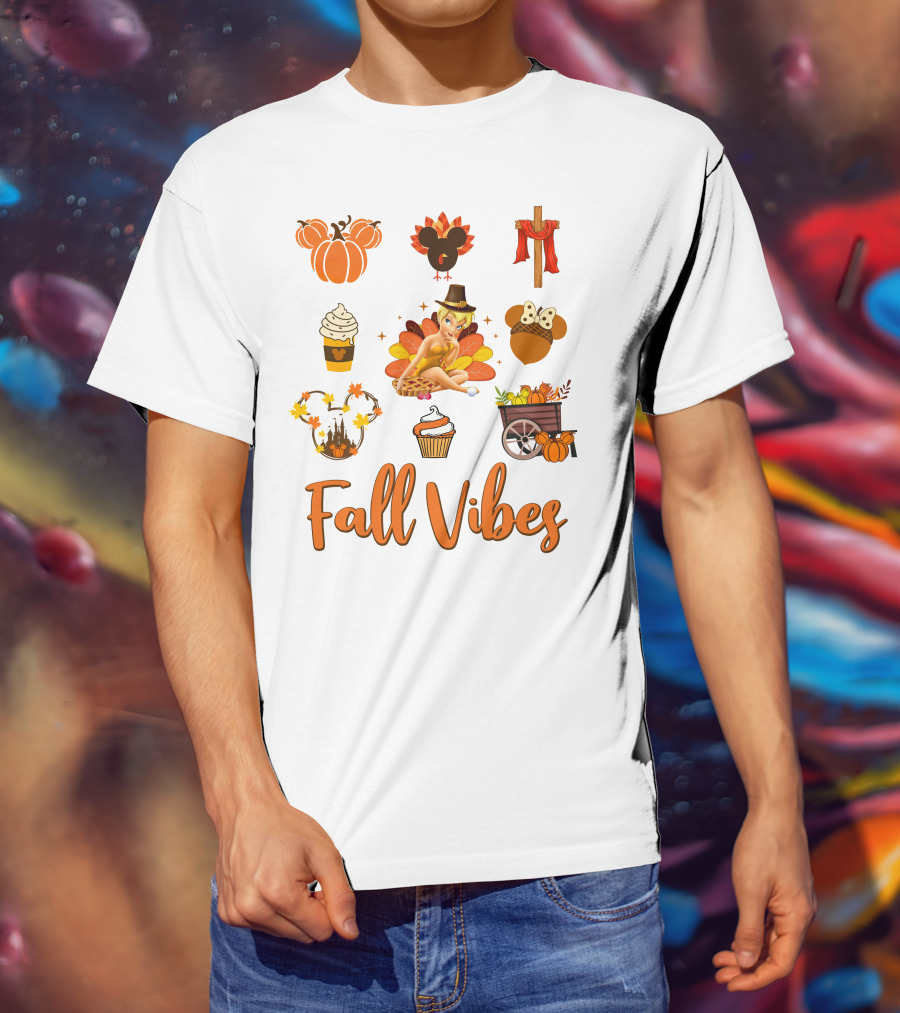 Tinkerbell Fall Vibes Pumpkin Turkey Cupcake Thanksgiving T-Shirt