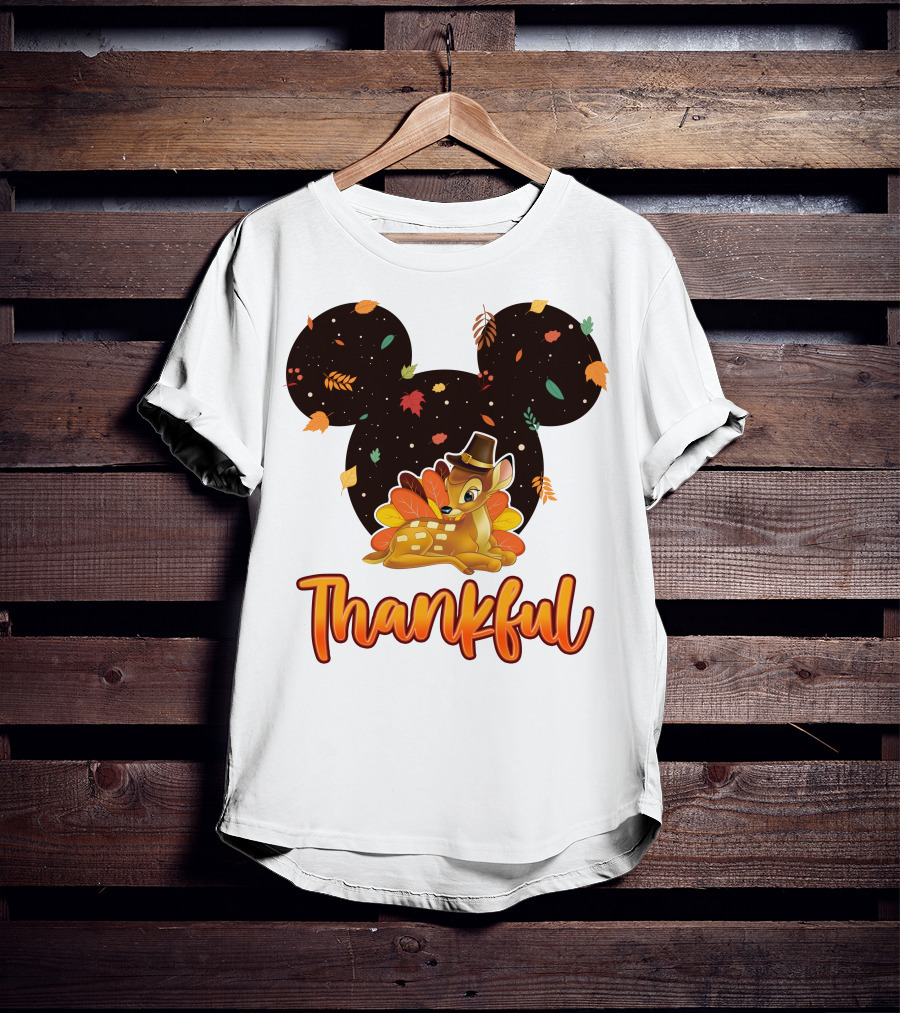 Bambi Thankful Autumn Leaves Mickey Ears T-Shirt